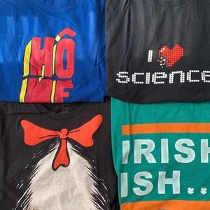 Lot of 4 Men’s Medium T-shirts Dr Seuss Cat Hat Slazenger Valencia Science Irish